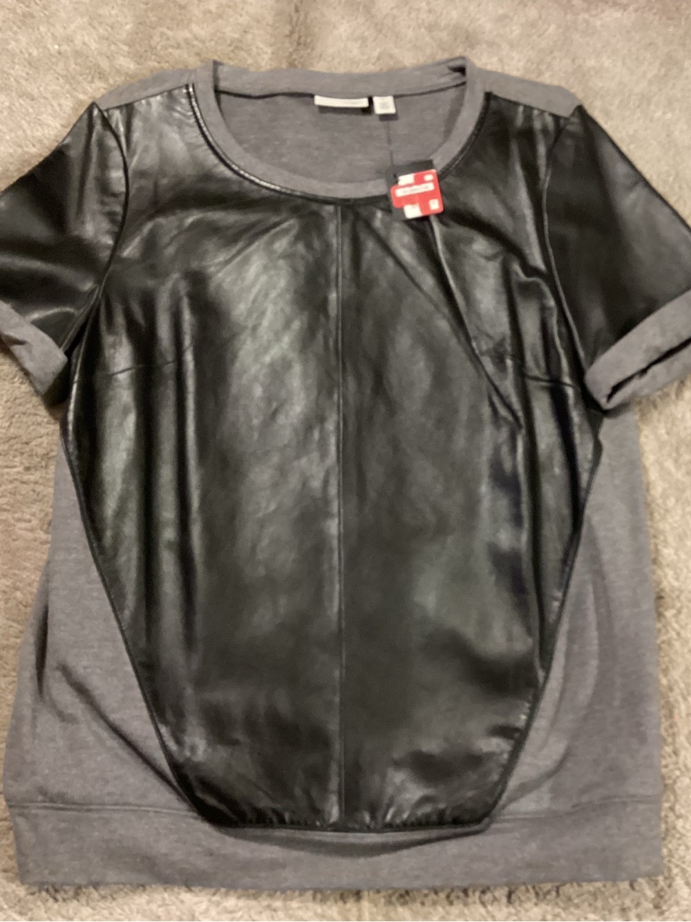 Halogen Gray Sweatshirt with Black Faux Leather Front